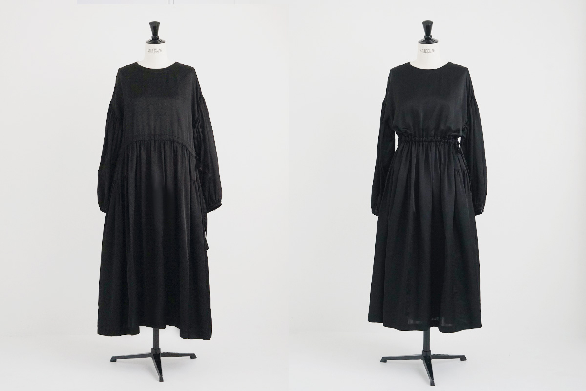 Mochi / DRESSING , silk cotton gather dress [black]