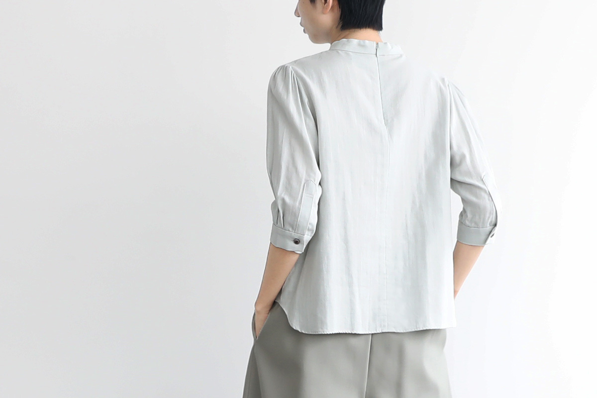 Mochi gather blouse(organic cotton) [ms22-b-02/mint blue]