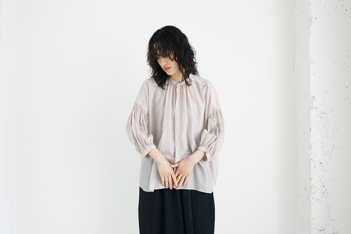 puff-sleeve blouse [S221-13/ice grey]