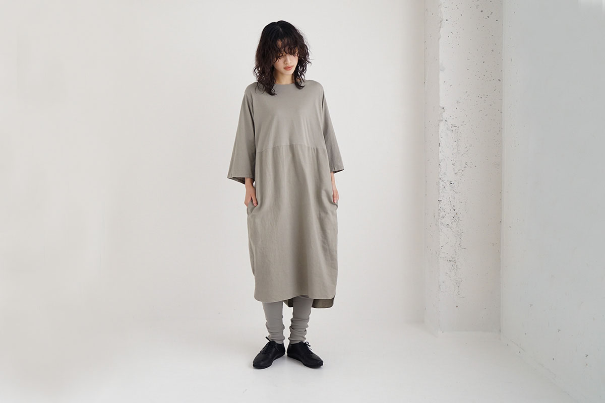 Mochi モチ cotton ＆ linen layered one piece [mud grey]