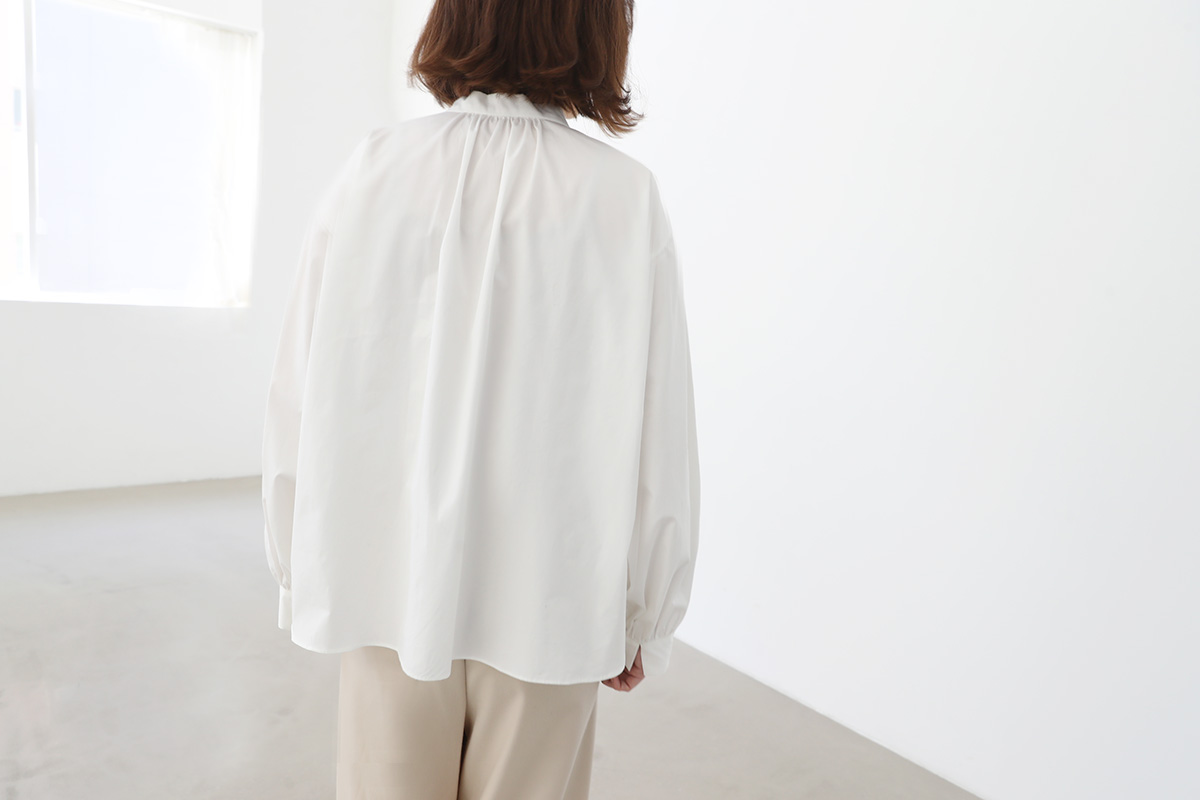 Mochi cotton silk gather blouse [ma22-b-01/white]