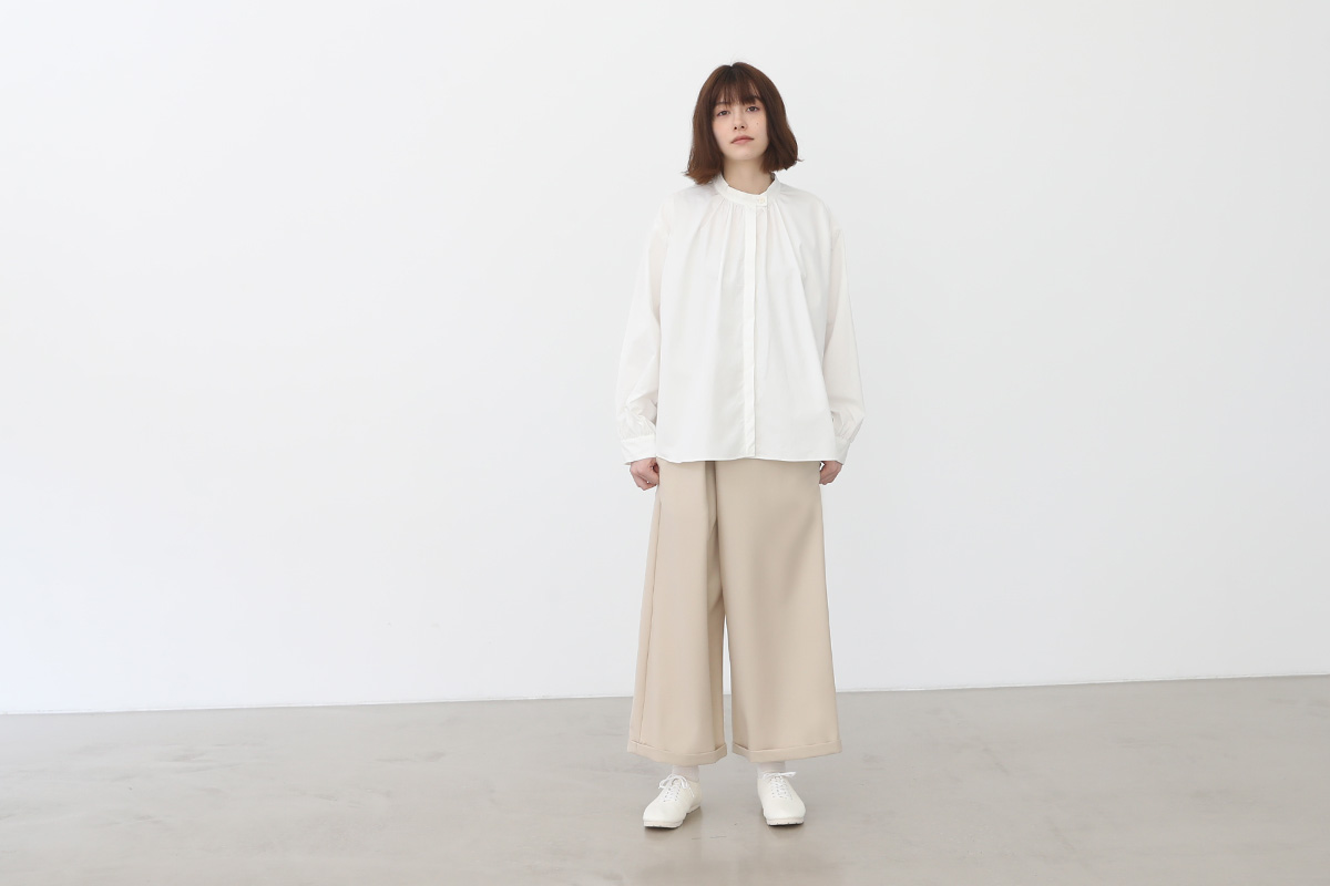 Mochi cotton silk gather blouse [ma22-b-01/white]