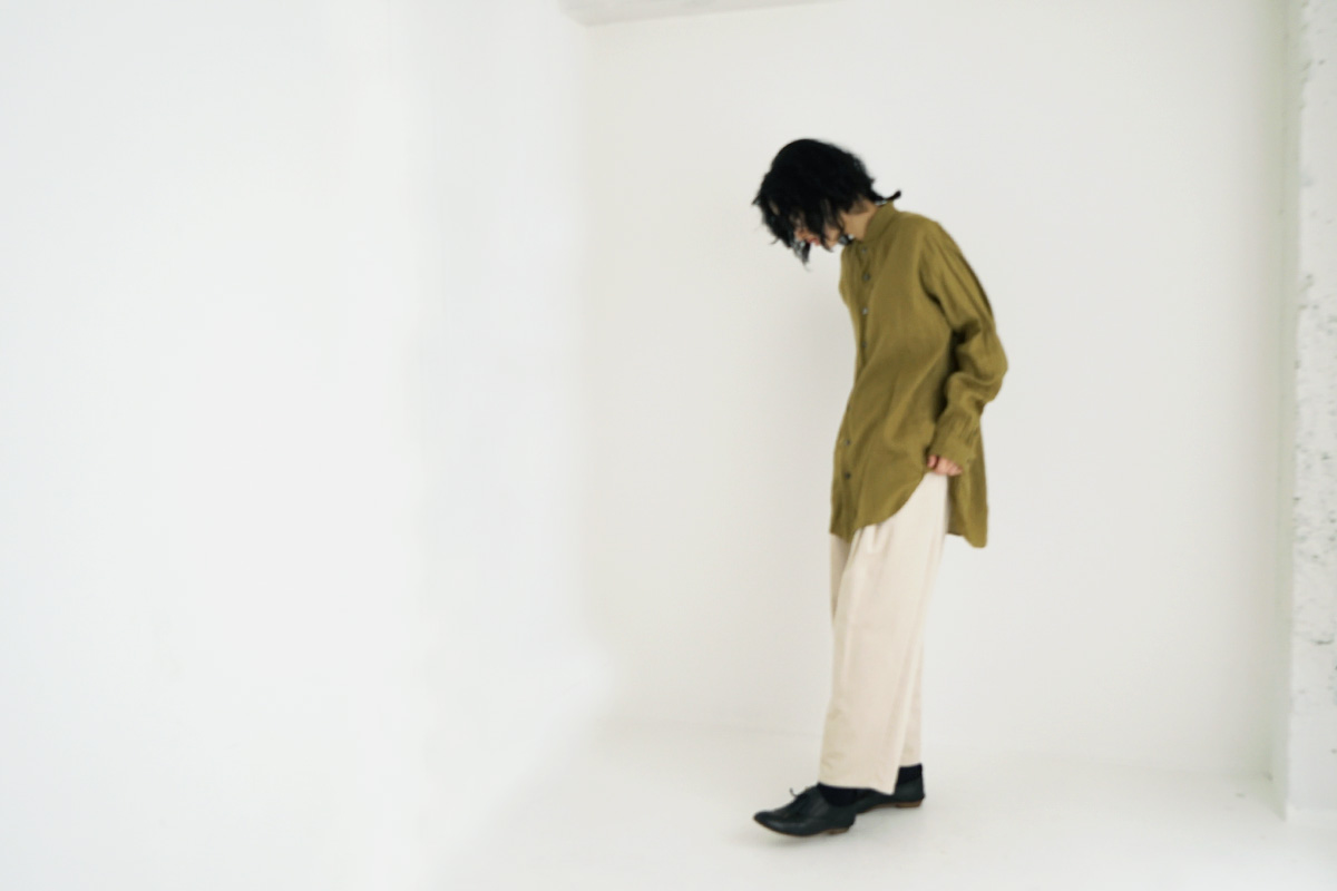 suzuki takayuki, スズキタカユキ, one-piece shawl-collar shirt Ⅰ,  [T003-05-1/mustard]