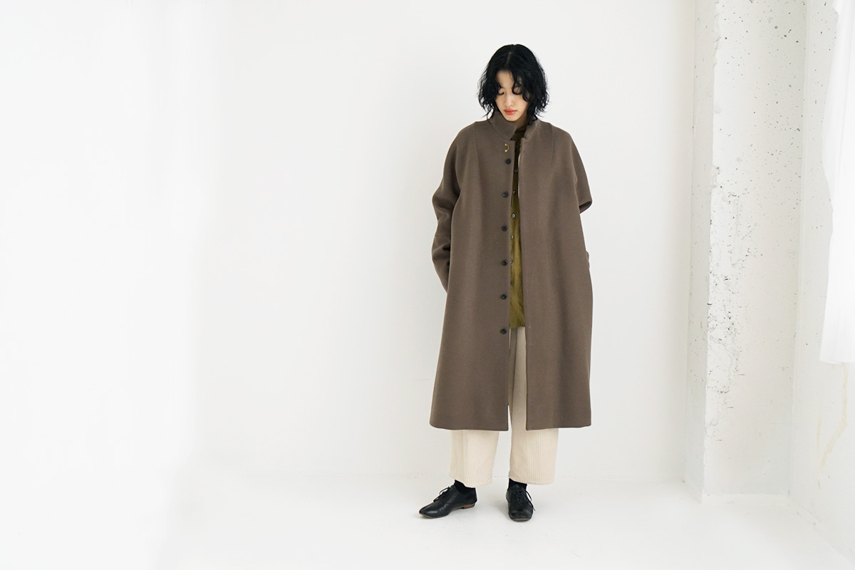suzuki takayuki, スズキタカユキ, standing-collar coat, [A233-04/tauni olive]