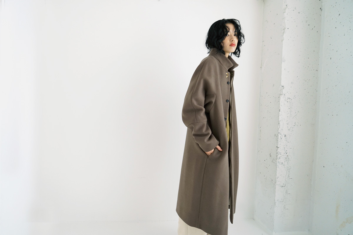 suzuki takayuki, スズキタカユキ, standing-collar coat, [A233-04/tauni olive]