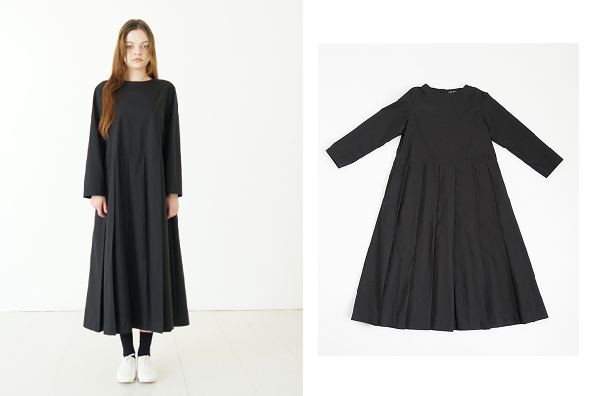 Mochi モチ tuck dress (giza×supima) [ms24-op-01/black] タックドレス(ギザ×スーピマ）