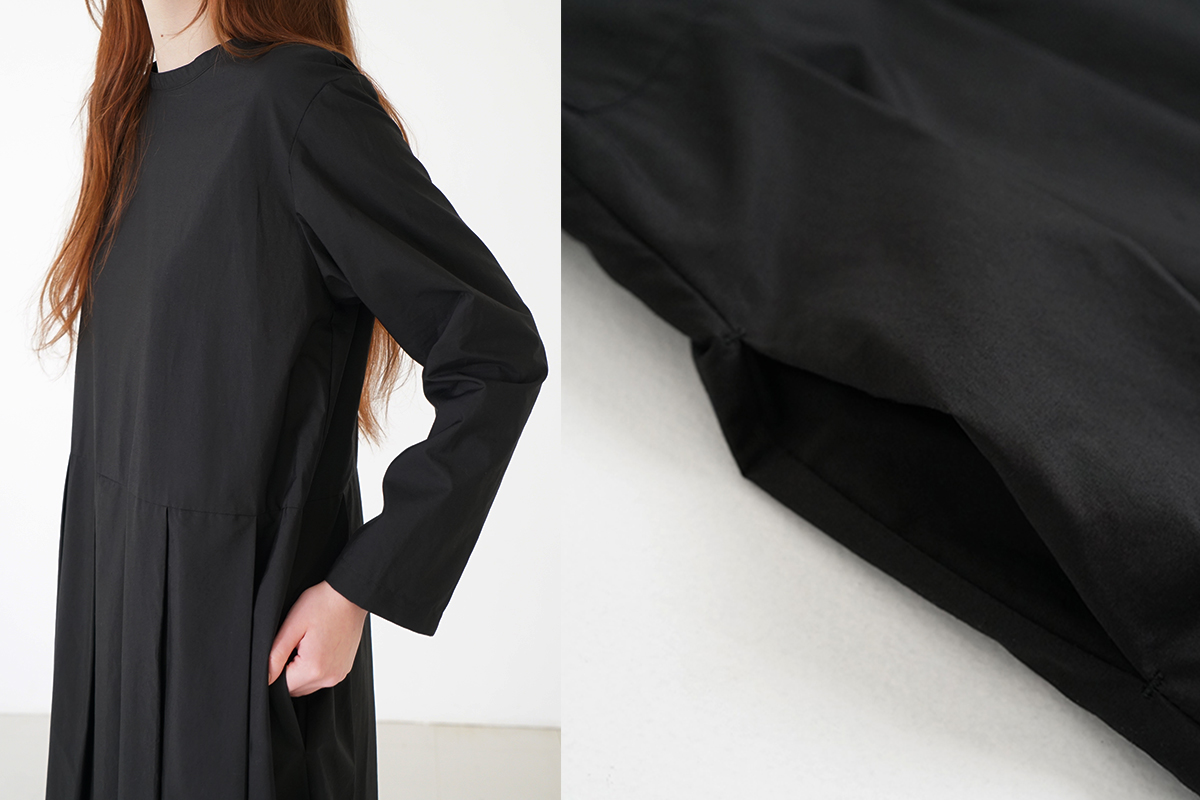 Mochi モチ tuck dress (giza×supima) [ms24-op-01/black] タックドレス(ギザ×スーピマ）