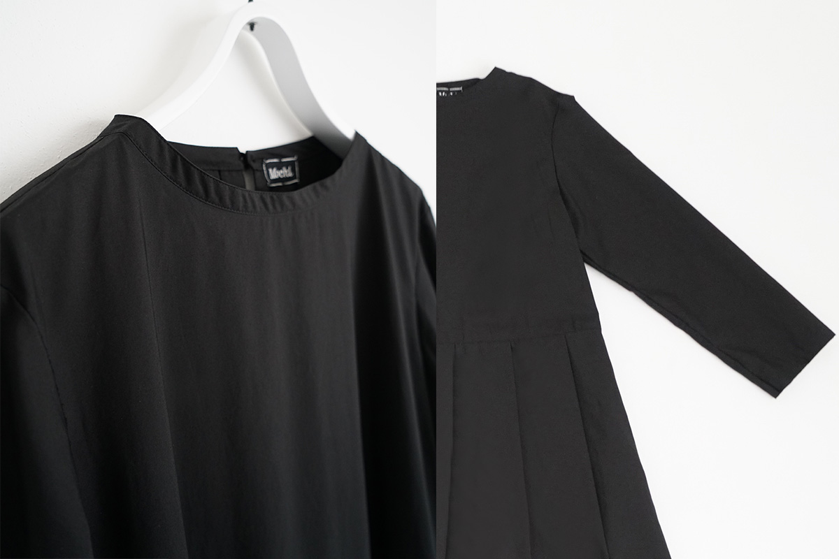Mochi モチ tuck dress (giza×supima) [ms24-op-01/black] タックドレス(ギザ×スーピマ）