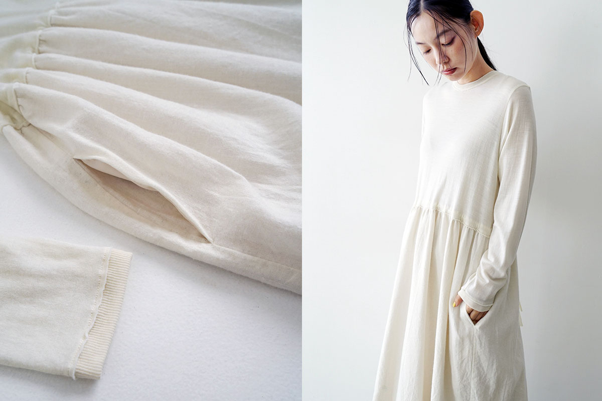 Mochi モチ panel dress[ma24-op-03/off white]パネルドレス