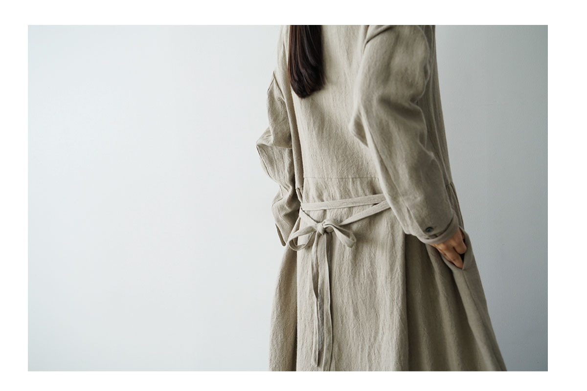 Mochi モチ side gather dress[ma24-op-02/beige]サイドギャザードレス