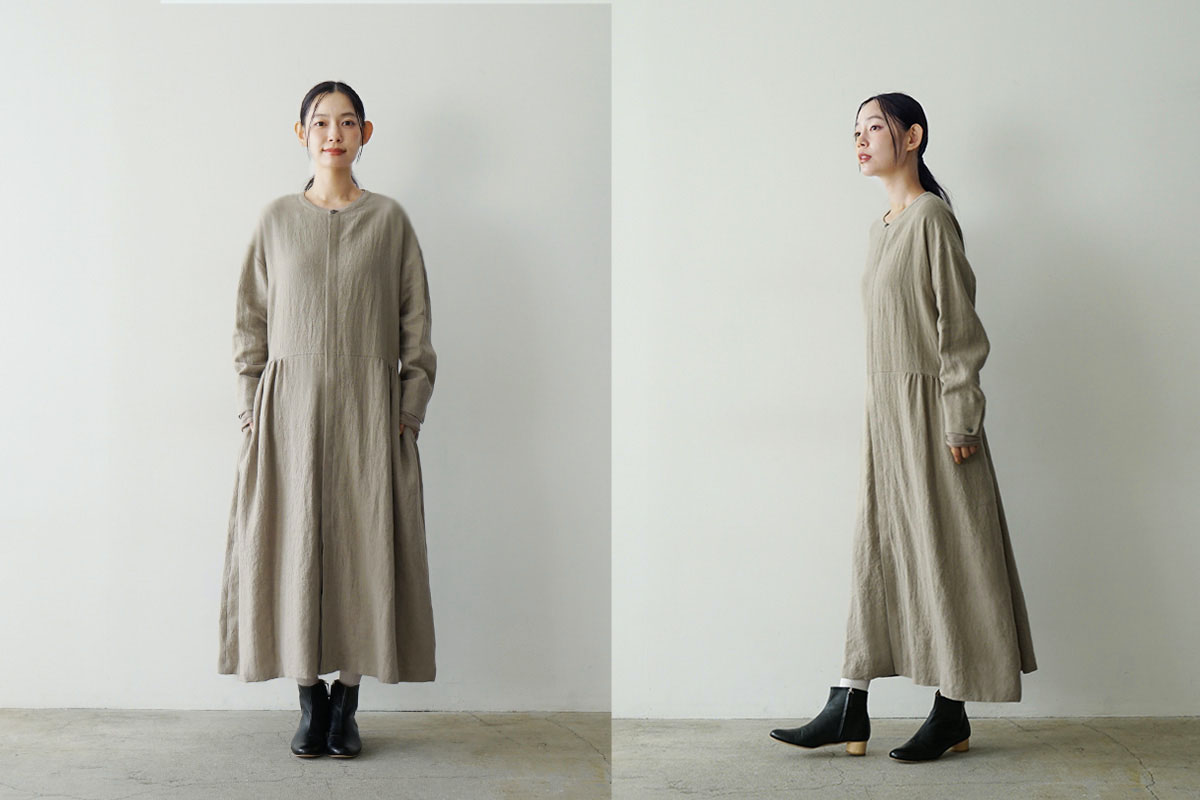 Mochi モチ side gather dress[ma24-op-02/beige]サイドギャザードレス