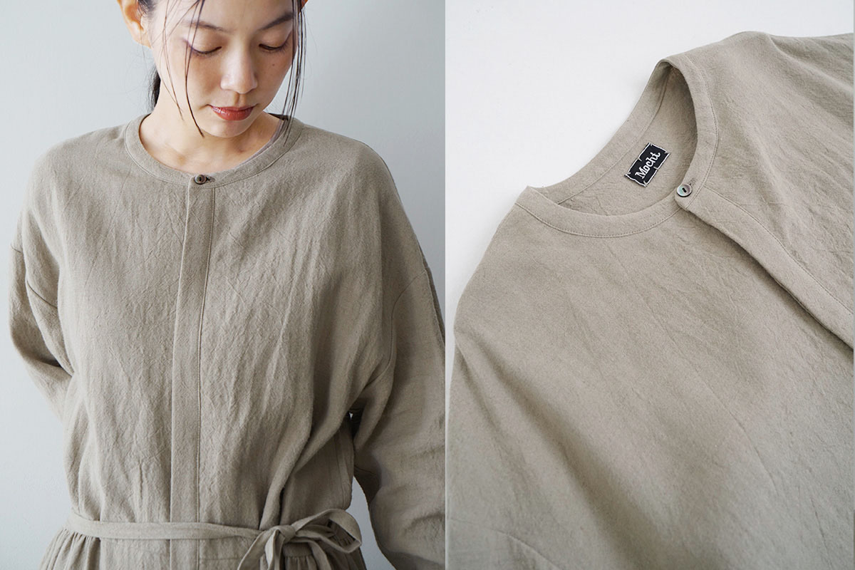 Mochi モチ side gather dress[ma24-op-02/beige]サイドギャザードレス