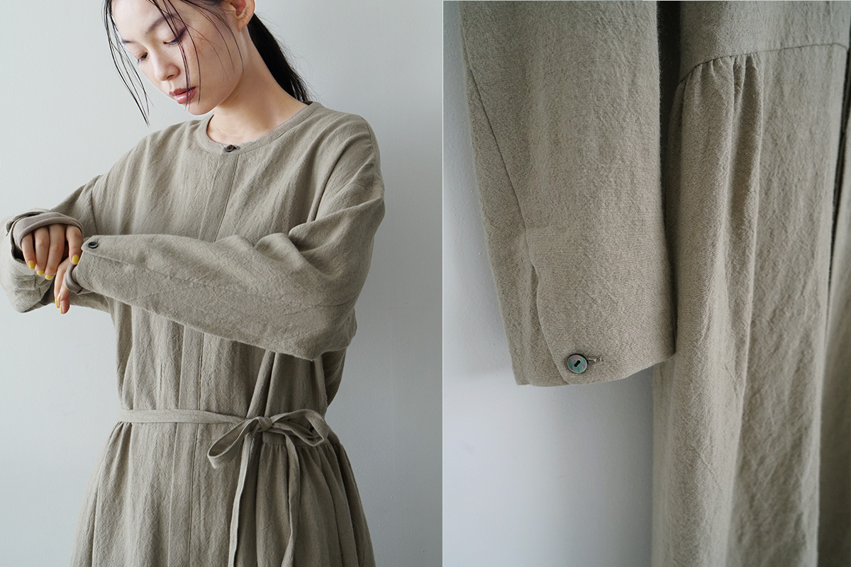Mochi モチ side gather dress[ma24-op-02/beige]サイドギャザードレス