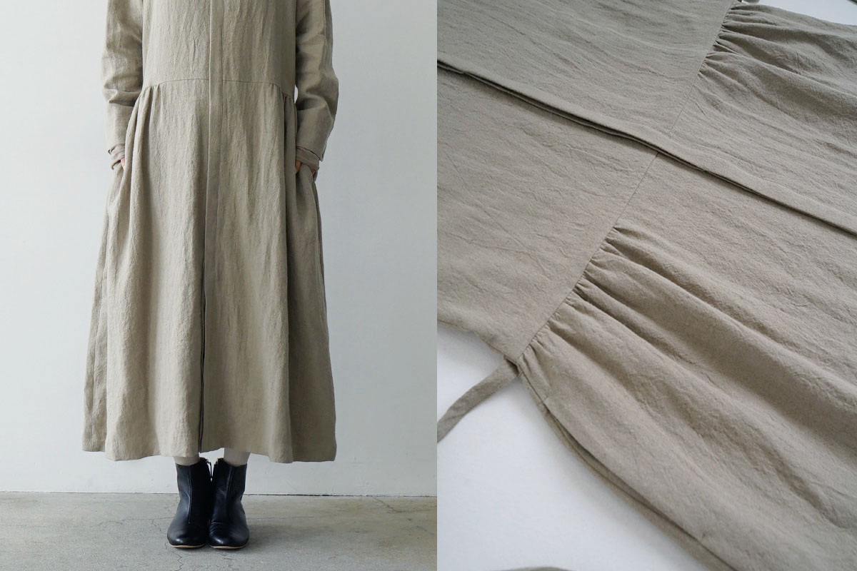 Mochi モチ side gather dress[ma24-op-02/beige]サイドギャザードレス
