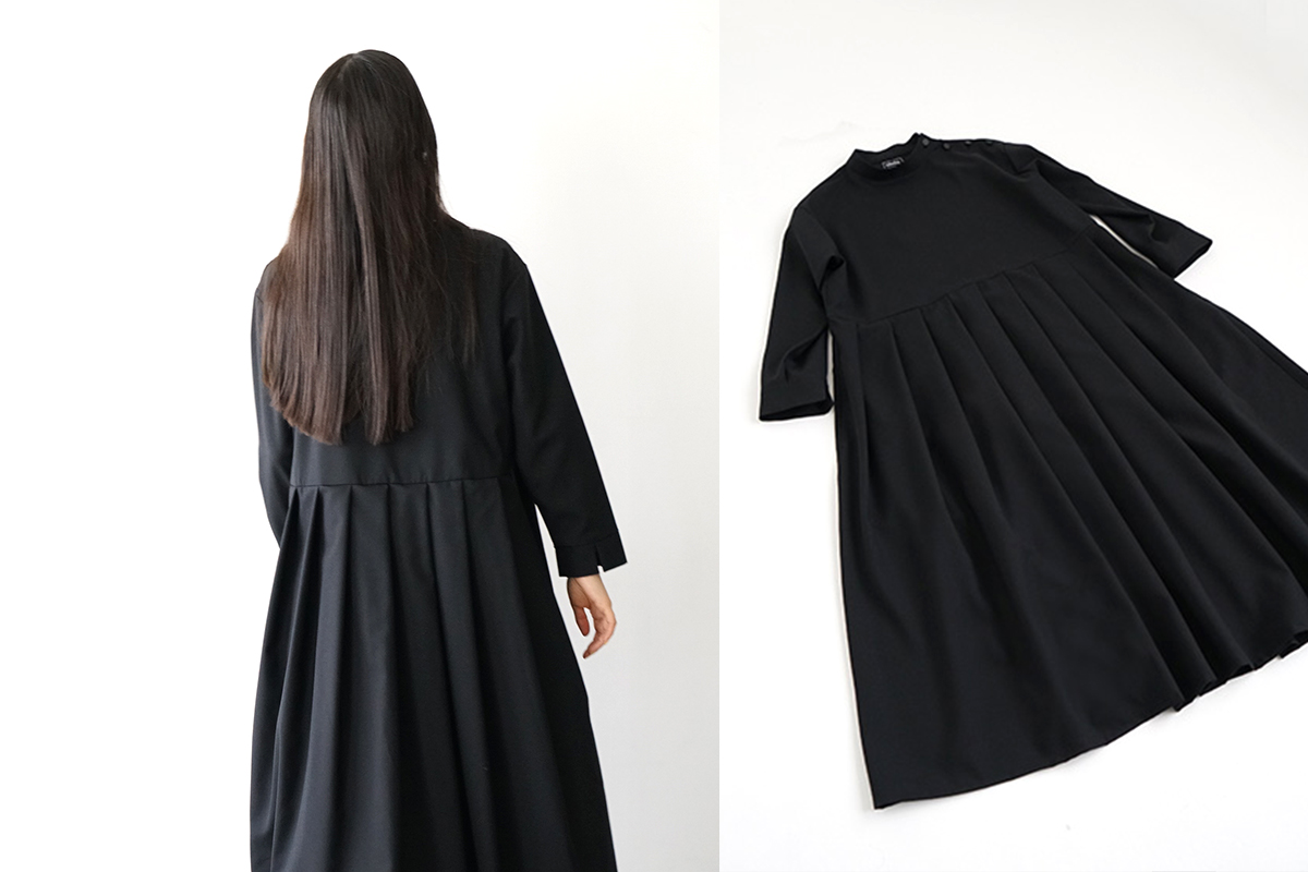 Mochi モチ hight neck tuck dress[ma20-op-01/black]<br>ハイネックタックワンピース
