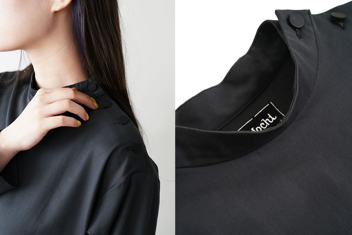 Mochi モチ hight neck tuck dress[ma20-op-01/graphite]ハイネックタックワンピース