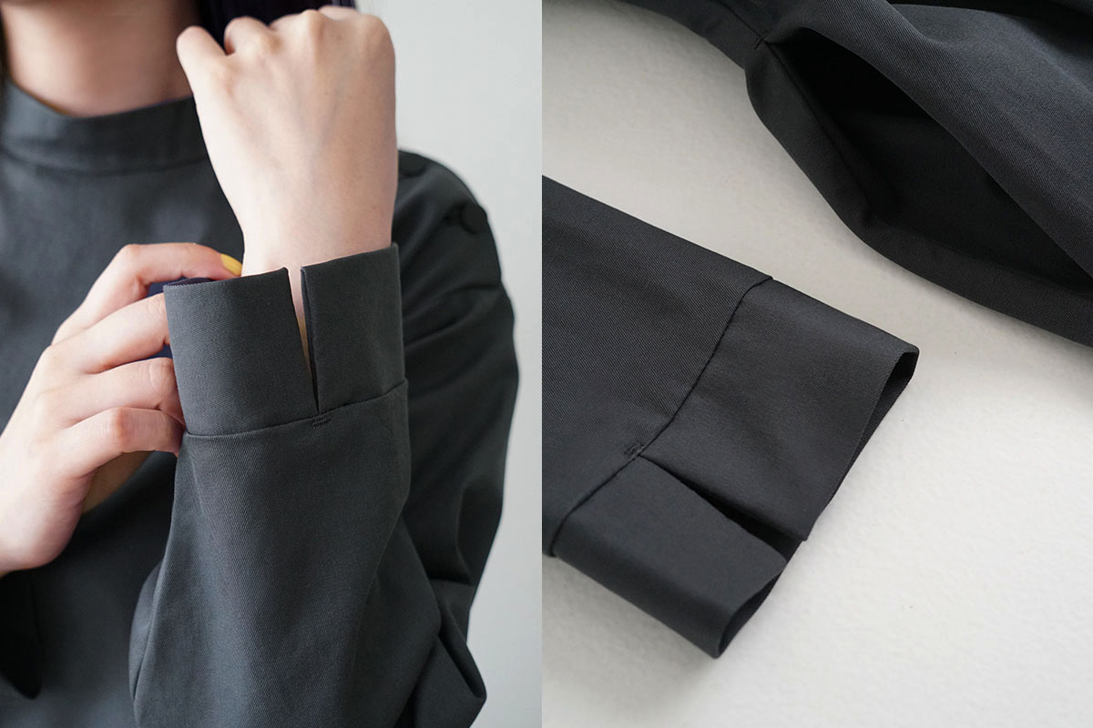 Mochi モチ hight neck tuck dress[ma20-op-01/graphite]ハイネックタックワンピース