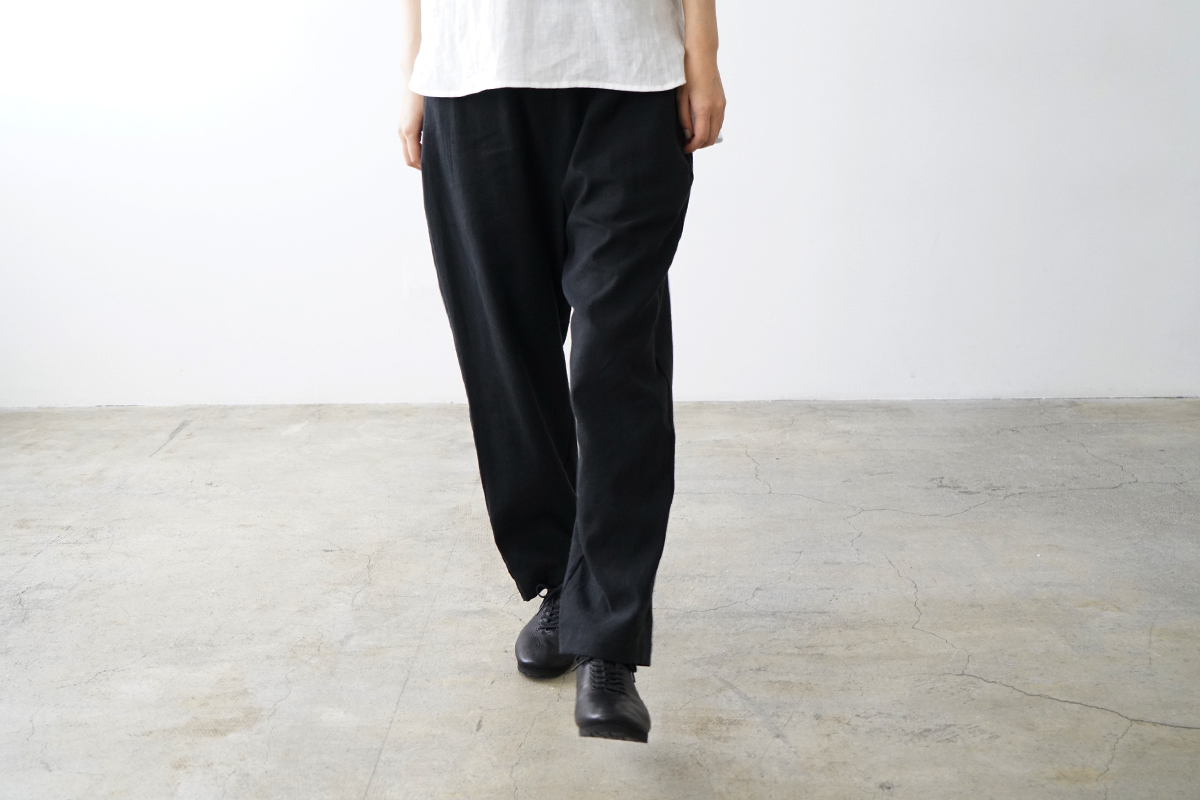Mochi モチ silk linen tapered easy pants [black] テーパードパンツ<