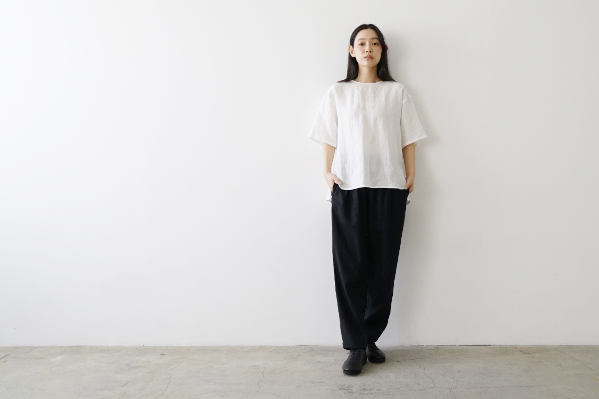 Mochi モチ silk linen tapered easy pants [black] テーパードパンツ<