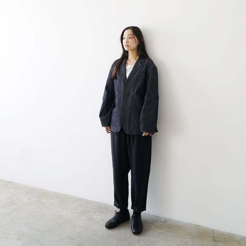 Mochi モチ silk linen tapered easy pants [black] テーパードパンツ<