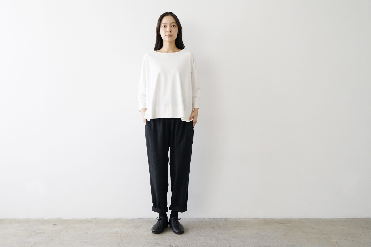Mochi モチ silk linen tapered easy pants [black] テーパードパンツ<