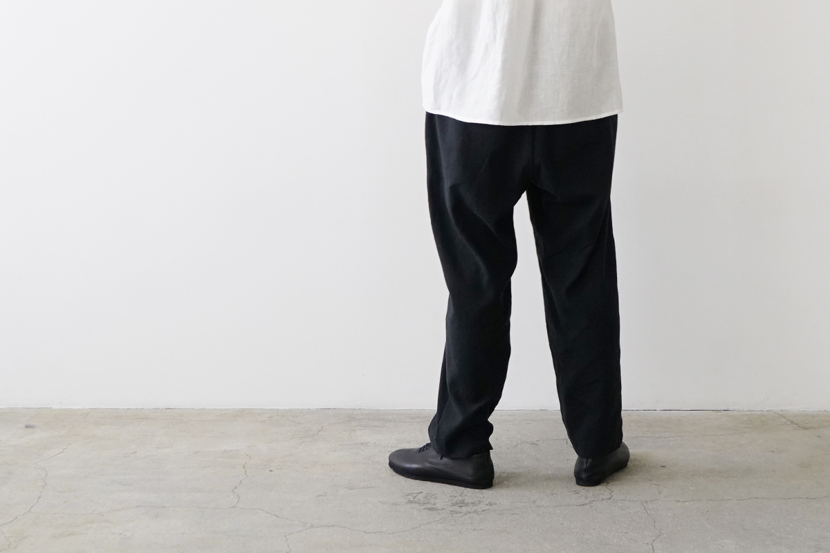 Mochi モチ silk linen tapered easy pants [black] テーパードパンツ<