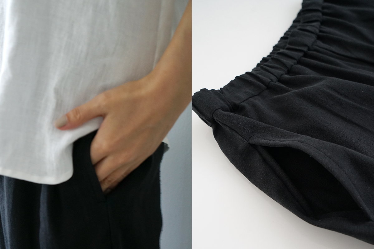 Mochi モチ silk linen tapered easy pants [black] テーパードパンツ 