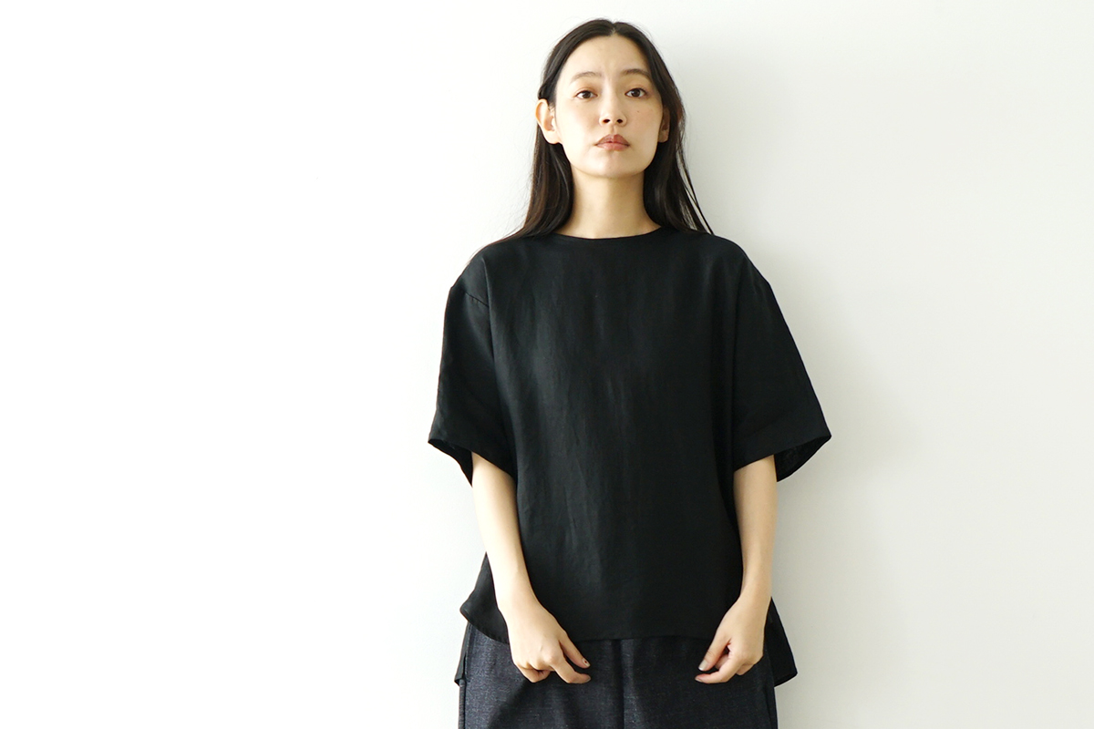 Mochi モチ pullover blouse [black] フレンチリネンブラウス 