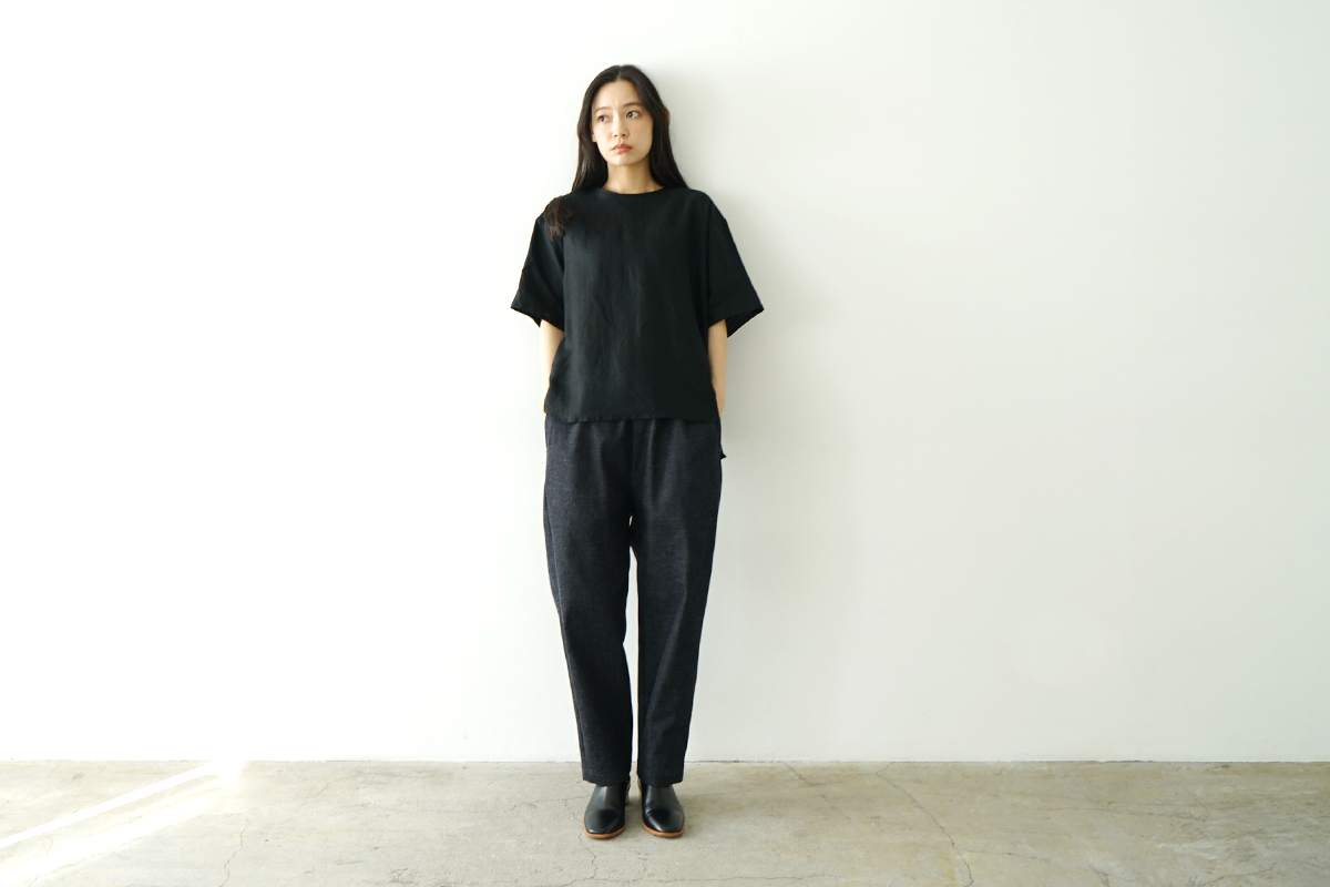 Mochi モチ pullover blouse [black] フレンチリネンブラウス 