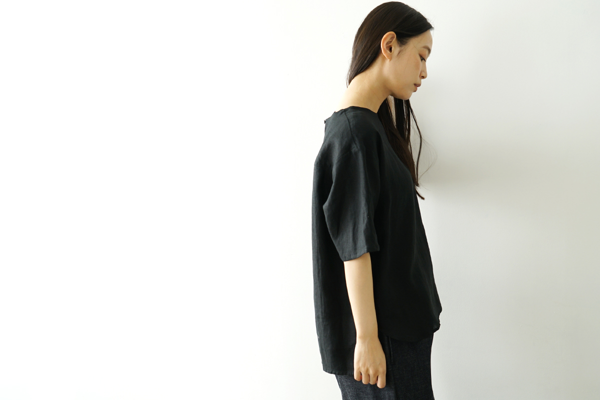 Mochi モチ pullover blouse [black] フレンチリネンブラウス 
