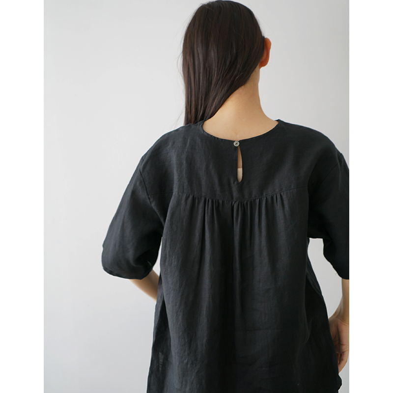 Mochi モチ pullover blouse [black] フレンチリネンブラウス 