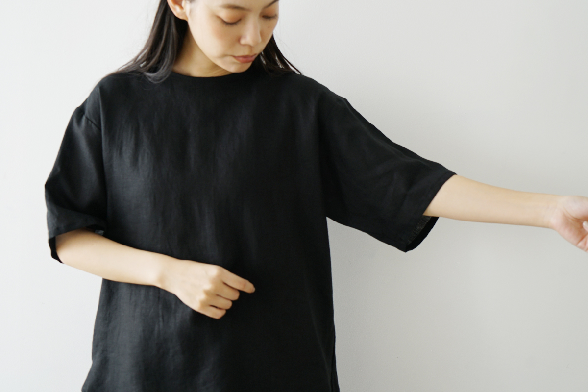 Mochi モチ pullover blouse [black] フレンチリネンブラウス 