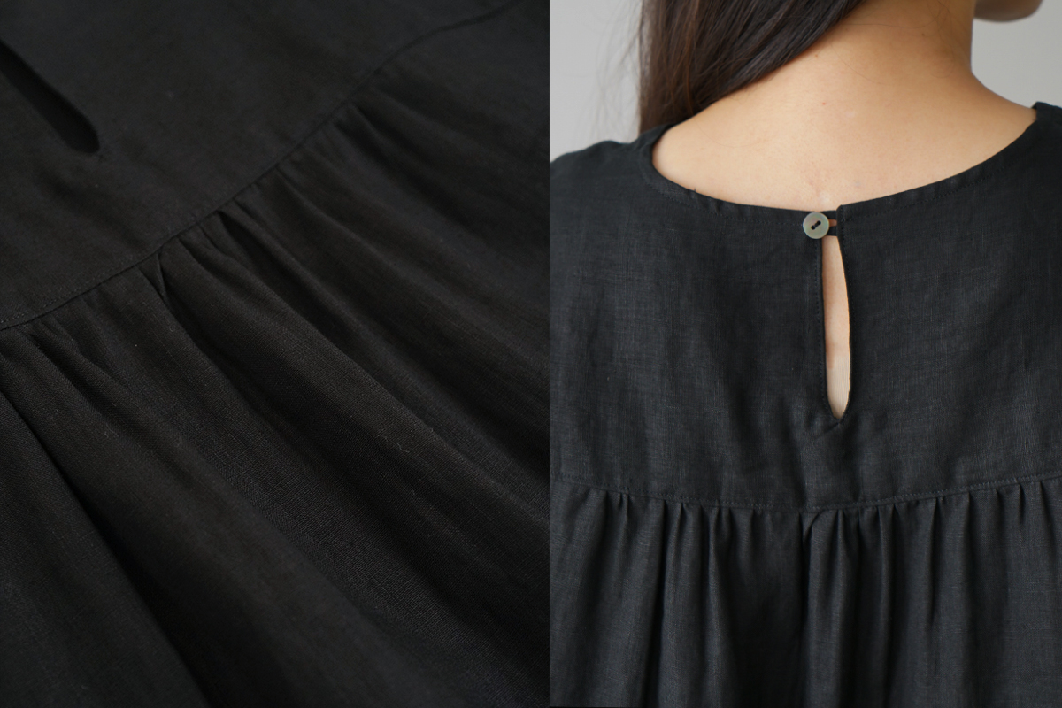 Mochi モチ pullover blouse [black] フレンチリネンブラウス 