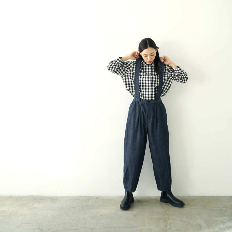 Mochi モチ suspenders denim cropped pants デニムパンツ