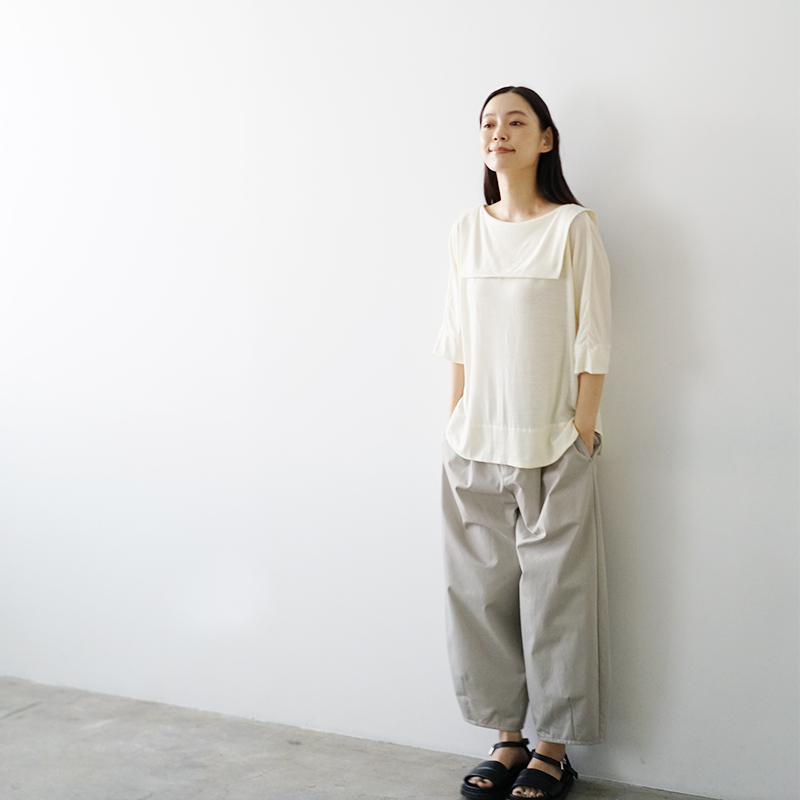 Mochi モチ suspenders cropped pants [chalk] サスペンダークロップドパンツ