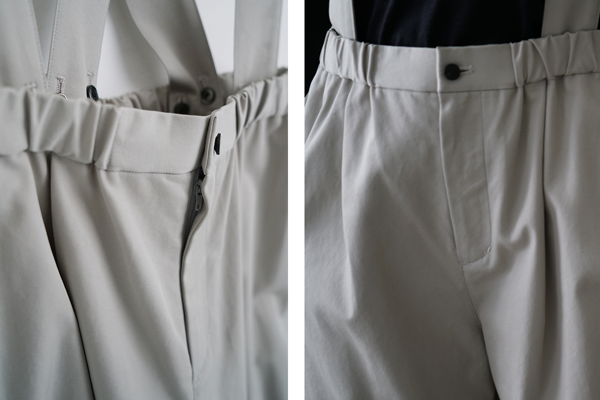 Mochi モチ suspenders cropped pants [chalk] サスペンダークロップドパンツ