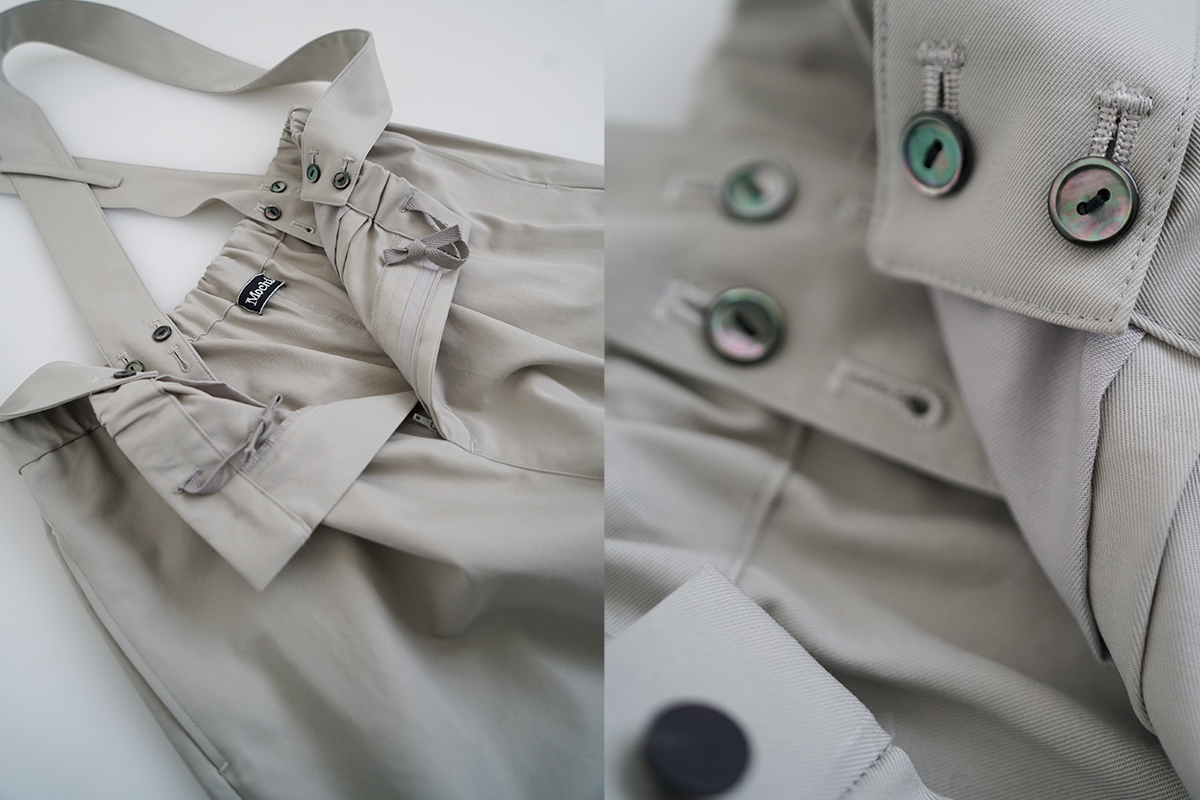 Mochi モチ suspenders cropped pants [chalk] サスペンダークロップドパンツ