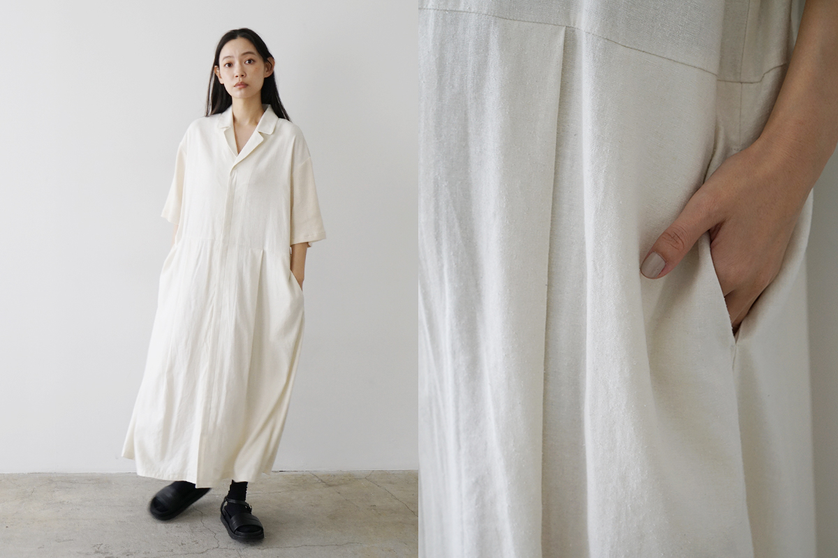 Mochi モチ open collar dress [off white] オープンカラーワンピース