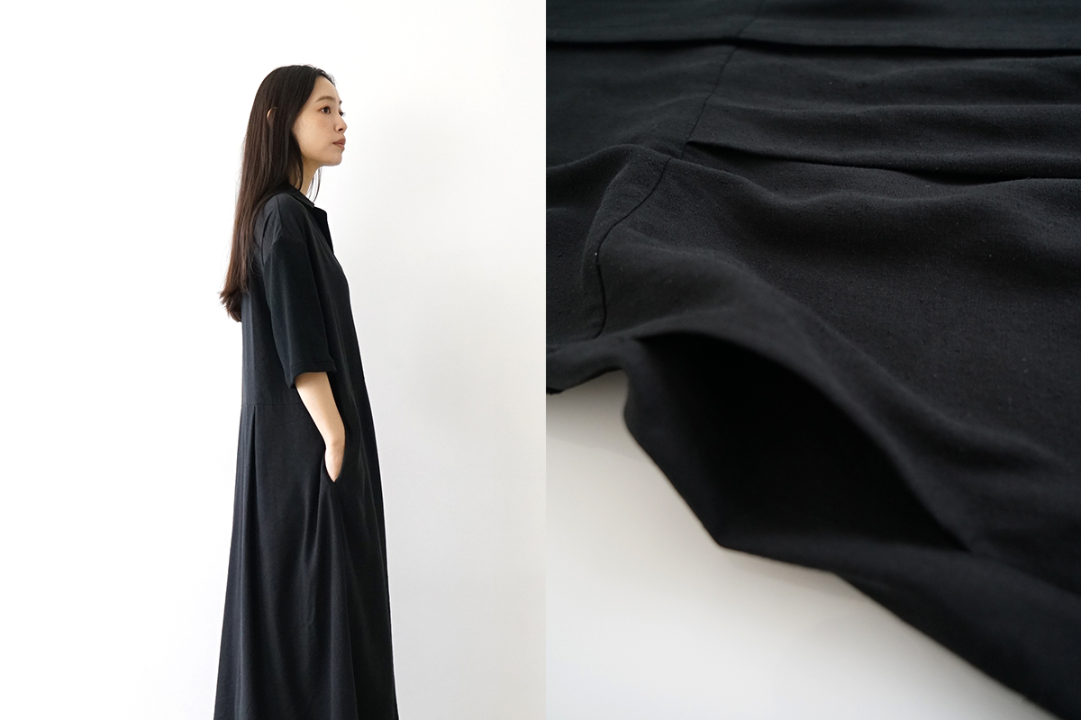 Mochi モチ open collar dress [black] オープンカラーワンピース
