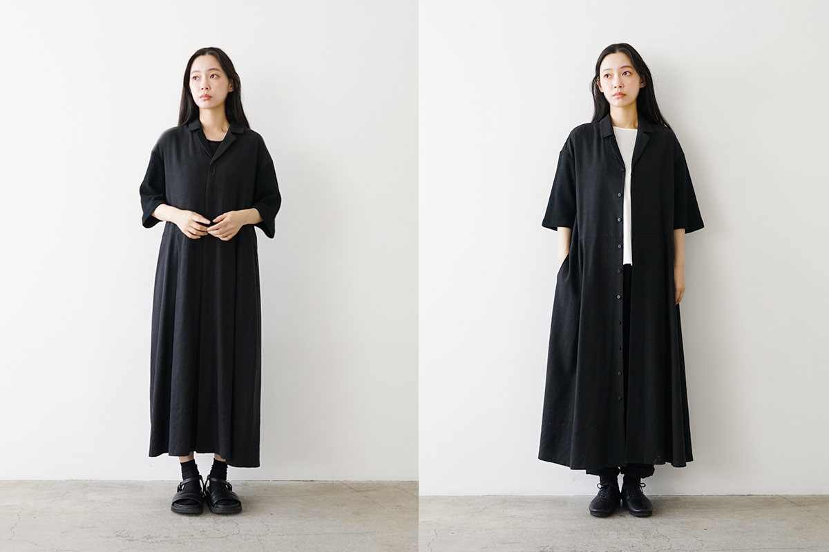 Mochi モチ open collar dress [black] オープンカラーワンピース
