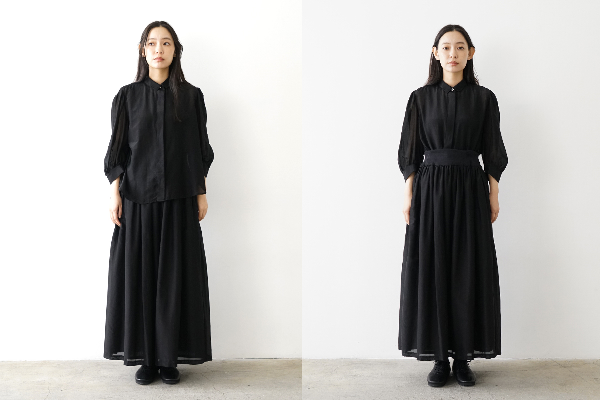 Mochi モチ puff sleeve gather blouse [black] ギャザーブラウス