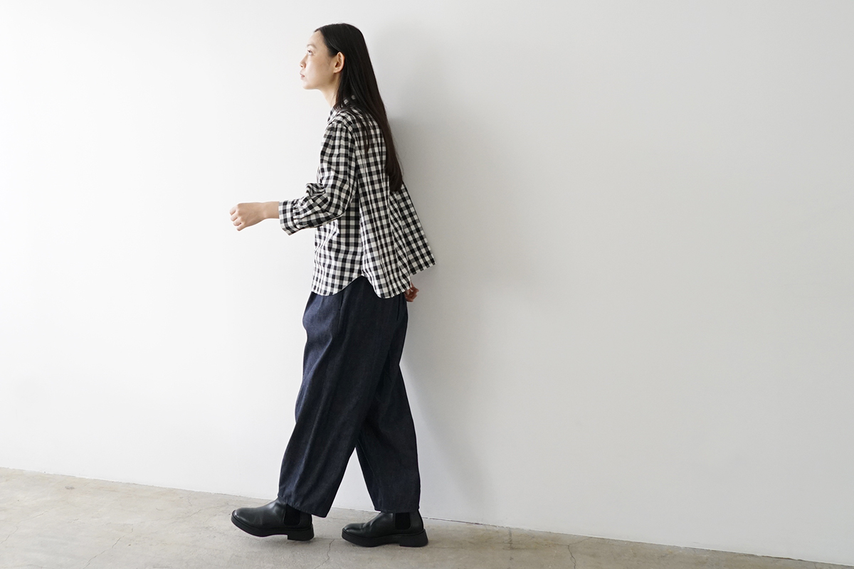 Mochi モチ puff sleeve gather blouse [gingham check] ギャザーブラウス