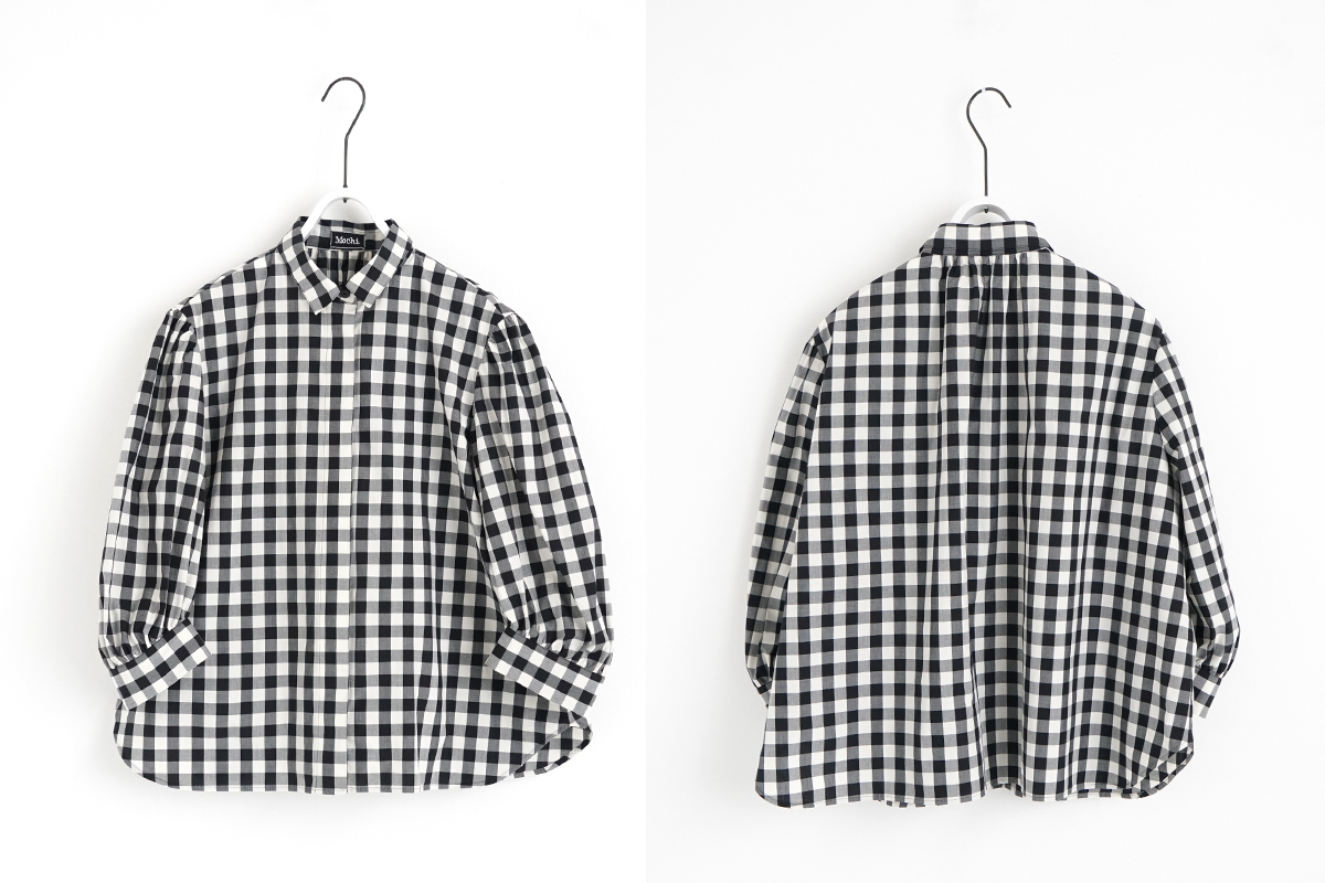 Mochi モチ puff sleeve gather blouse [gingham check] ギャザーブラウス