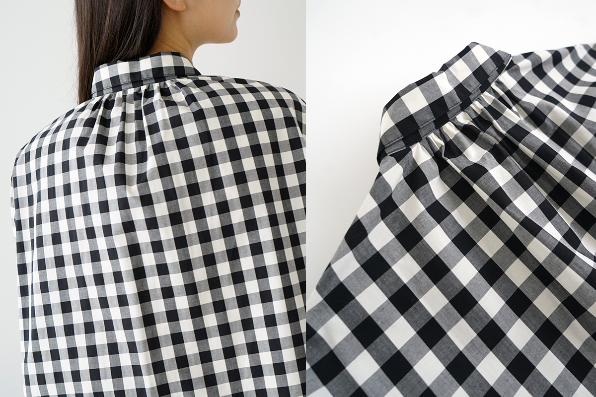 Mochi モチ puff sleeve gather blouse [gingham check] ギャザーブラウス