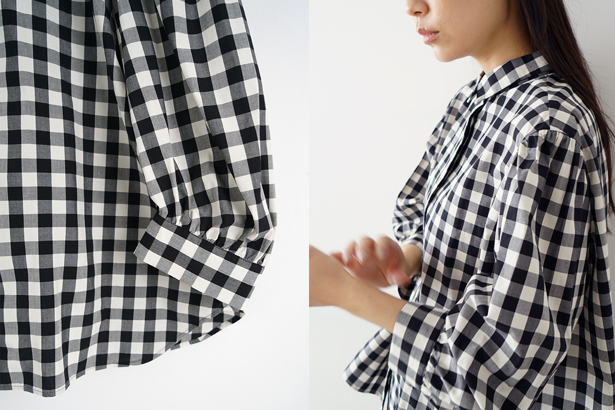 Mochi モチ puff sleeve gather blouse [gingham check] ギャザーブラウス
