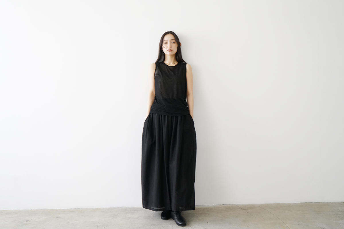 Mochi モチ cotton silk long skirt [black] コットンシルクロングスカート