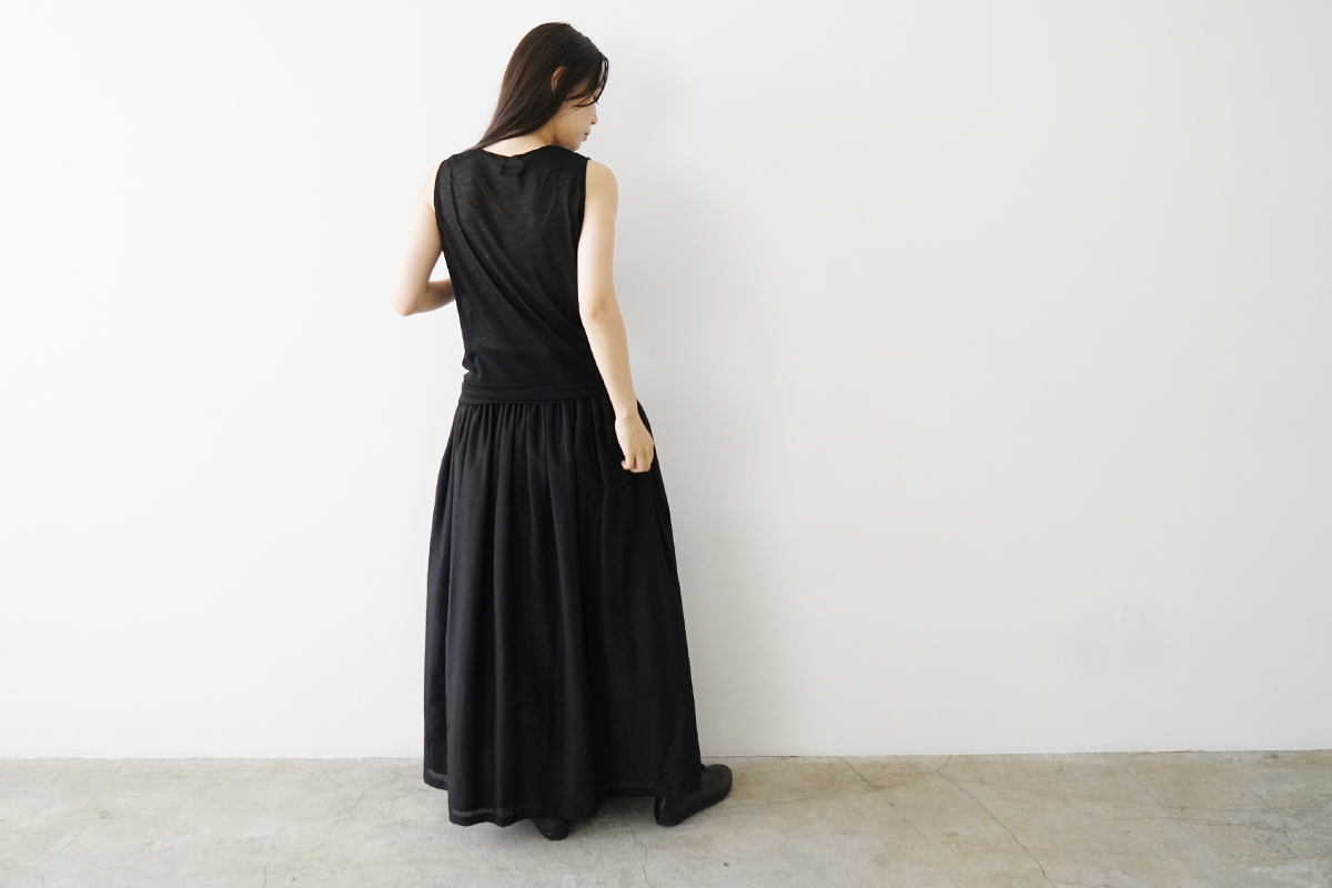 Mochi モチ cotton silk long skirt [black] コットンシルクロングスカート