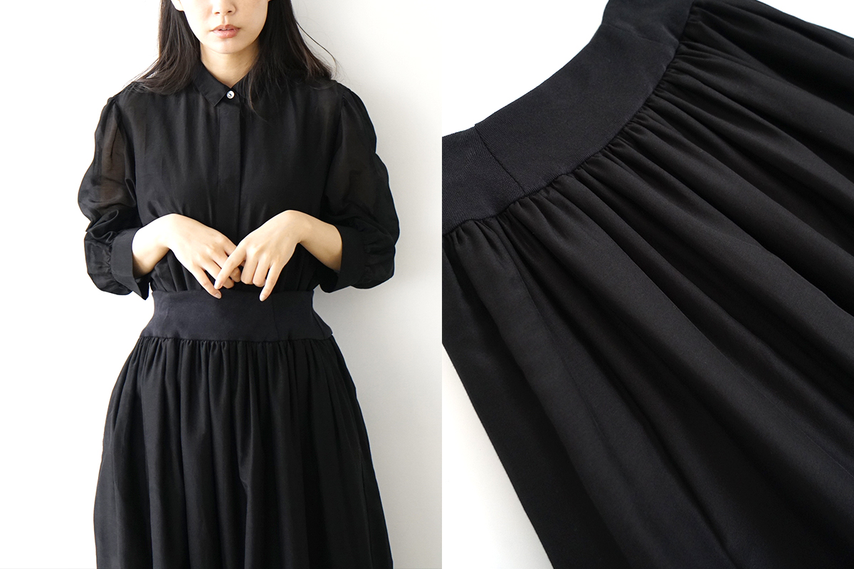Mochi モチ cotton silk long skirt [black] コットンシルクロングスカート