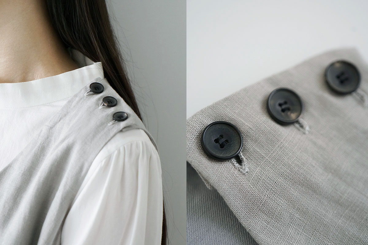 Mochi モチ linen v-neck dress [sand] フレンチリネンVネックドレス