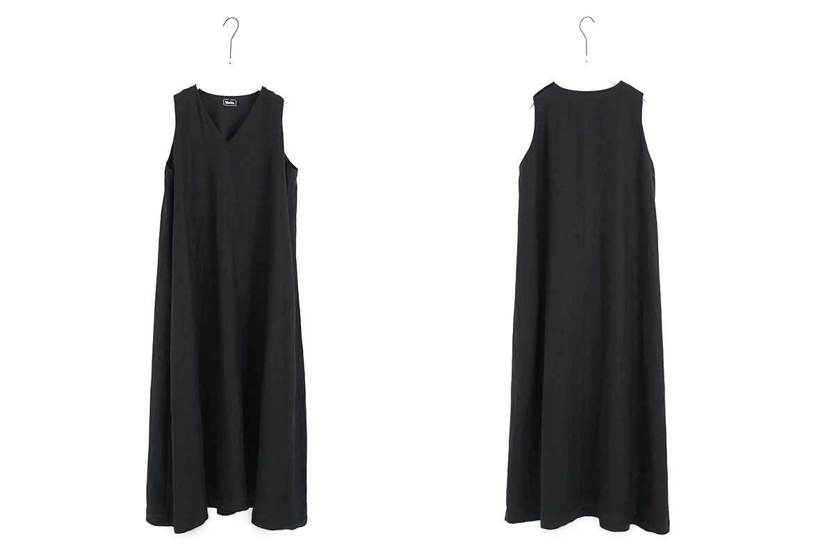 Mochi モチ linen v-neck dress [black] フレンチリネンVネックドレス